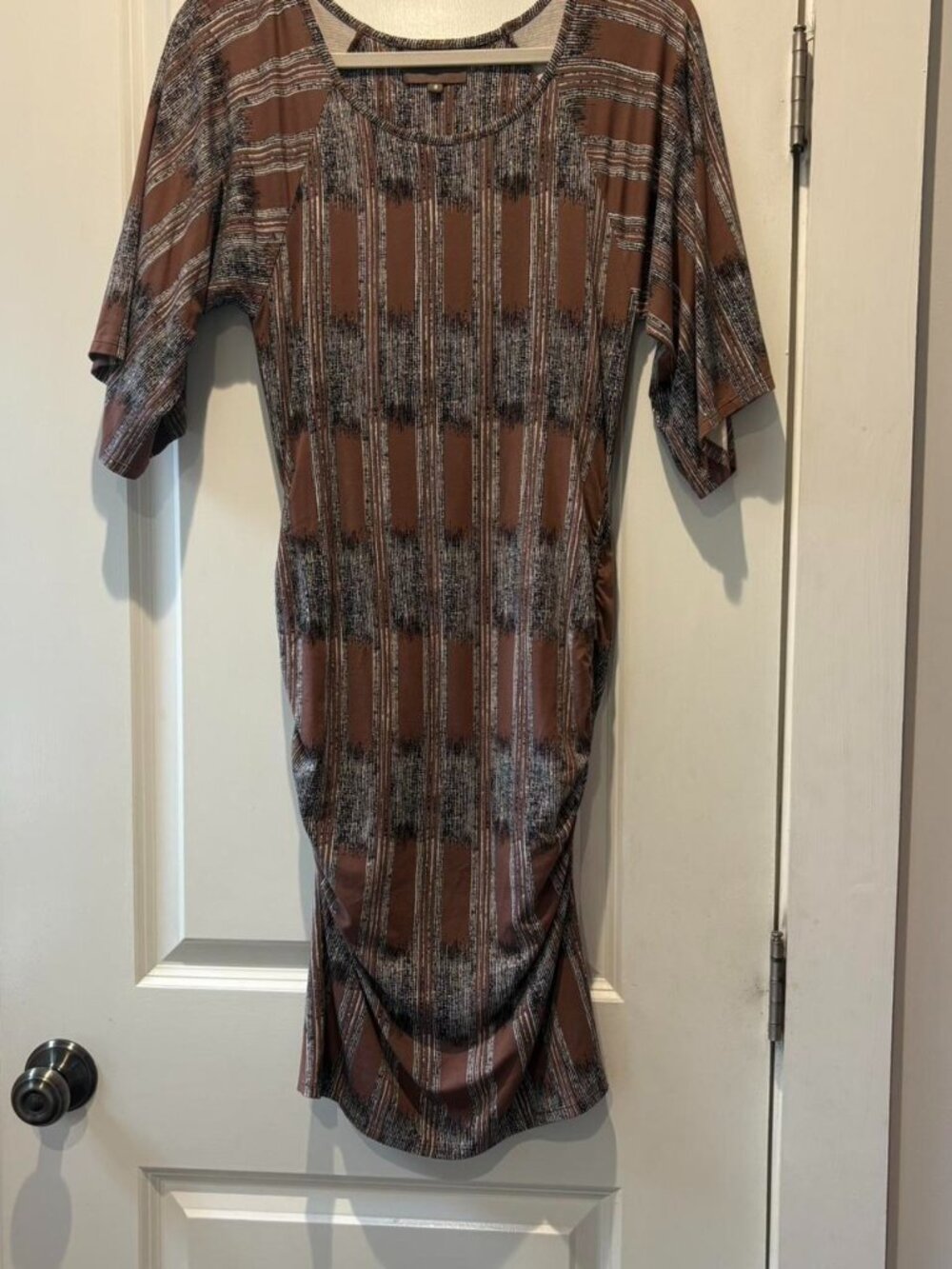 Bel Kazan Brown Patterned Runched Dress